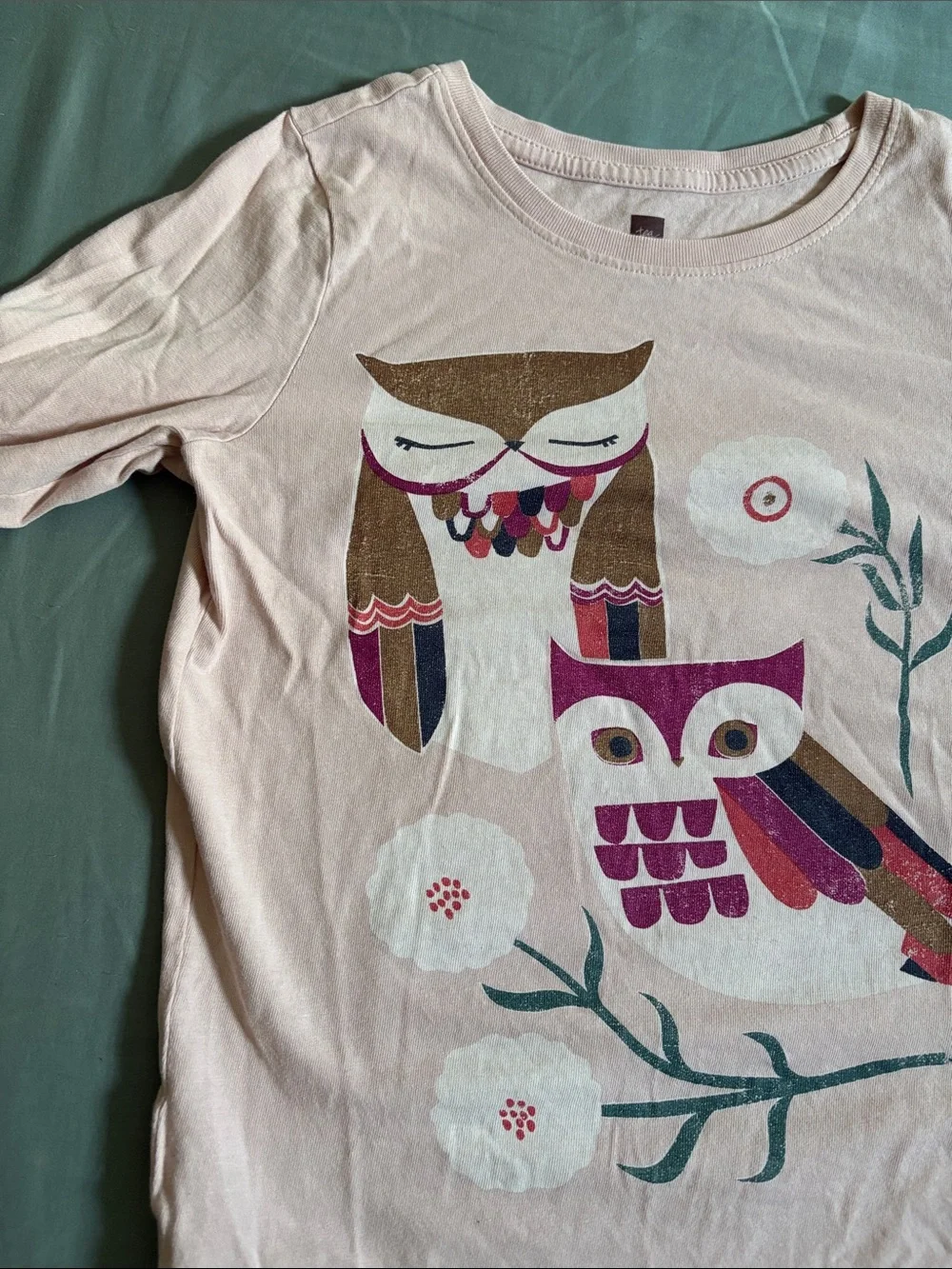 Tea Collection Pink Long Sleeve Tee with Owl Graphic